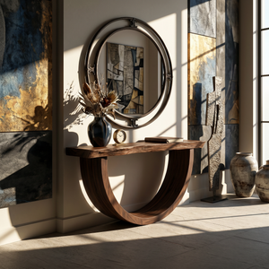 Artistic Wood Console Table For Gallery Interior