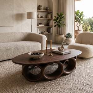 Modern Oval Coffee Table With Sculptural Hollow Base For Living