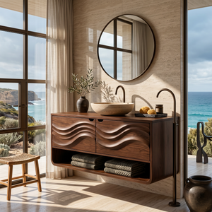 Scandinavian Floating Vanity With Cabinet For Apartment