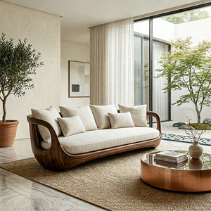 Organic Modern Sculptural Wooden Sofa For Living Room