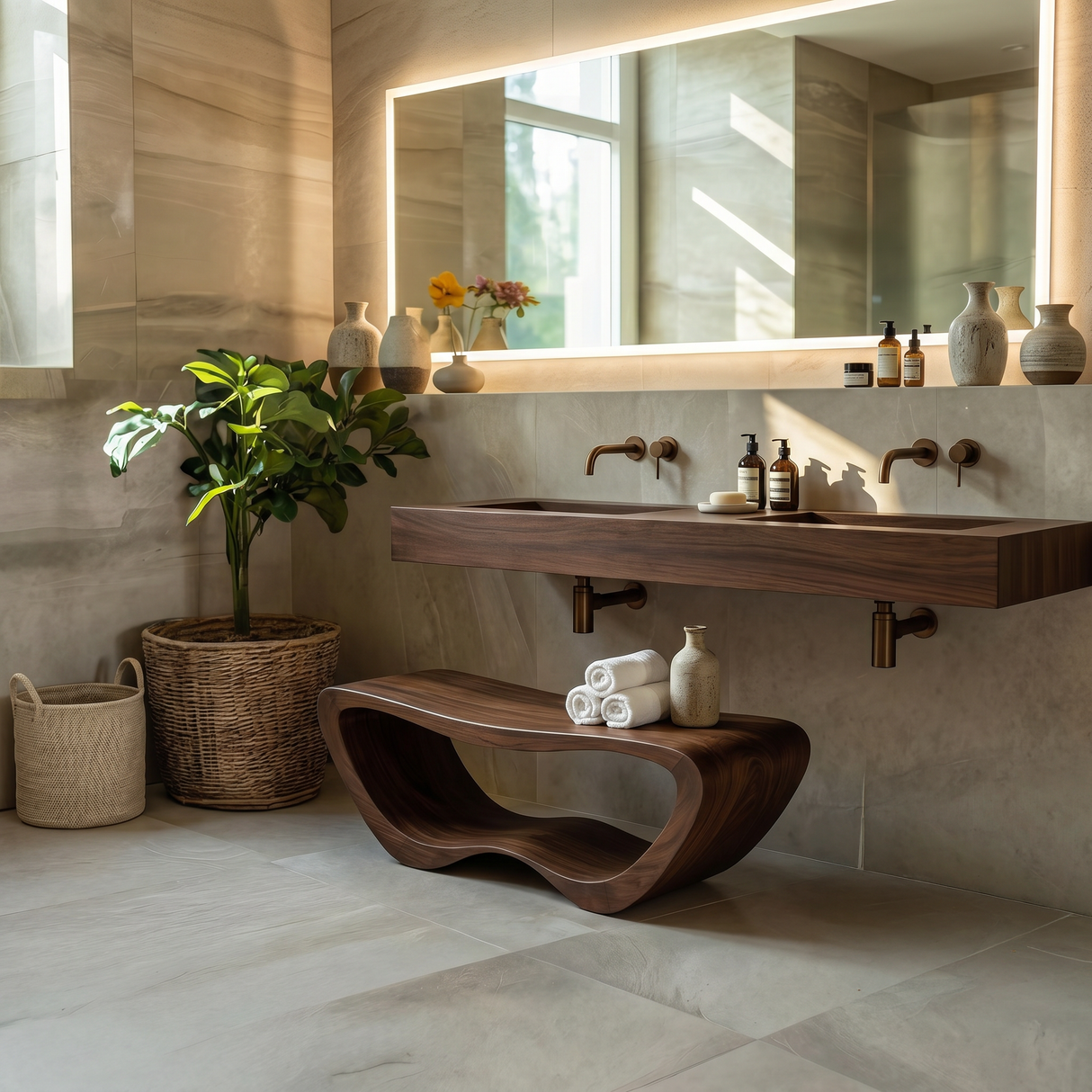 Minimalist Organic Shower Bench For Bathroom Or Spa