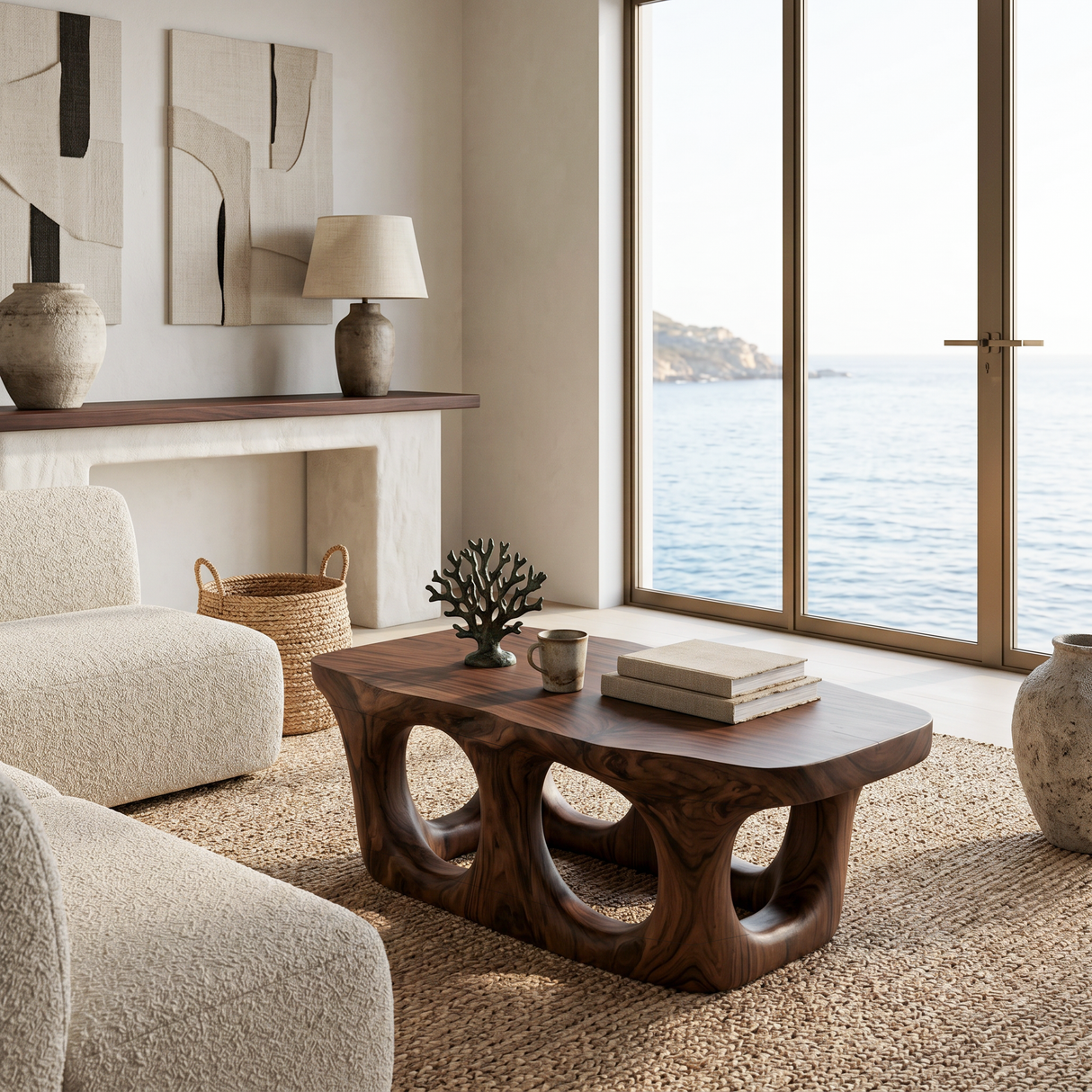 Organic Coffee Table With Sculptural Open Arch Base For Living