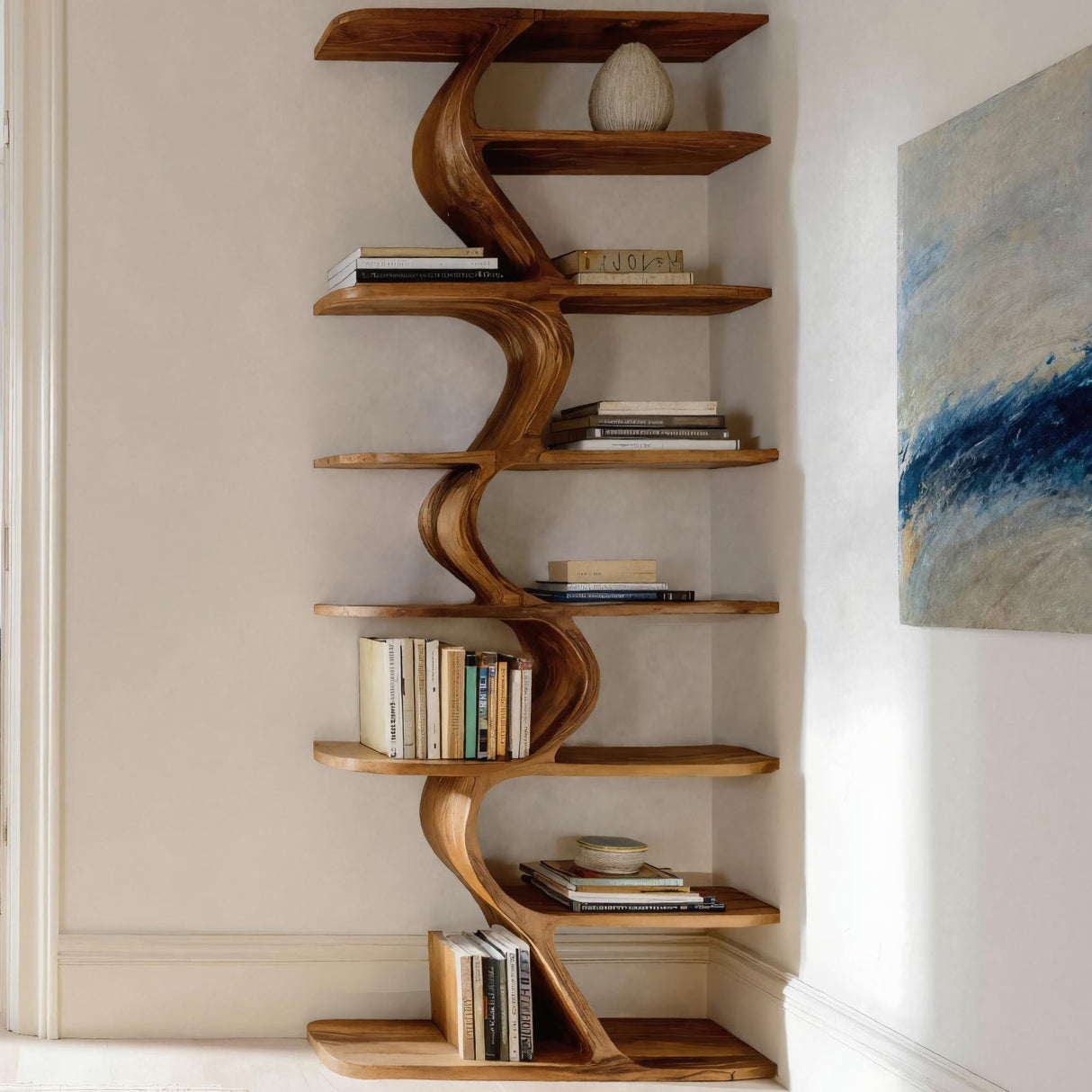 Organic Bookshelf For Living Room Interiors