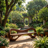 Modern Sculptural Natural Wood Curved Bench For Living Room