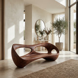 Organic Wooden Bench With Rounded Edges For Living Room