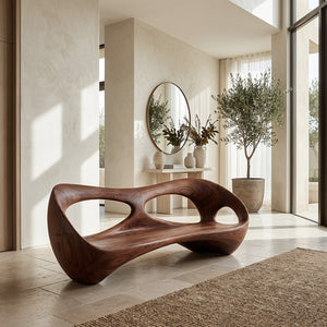 Organic Wooden Bench With Rounded Edges For Living Room