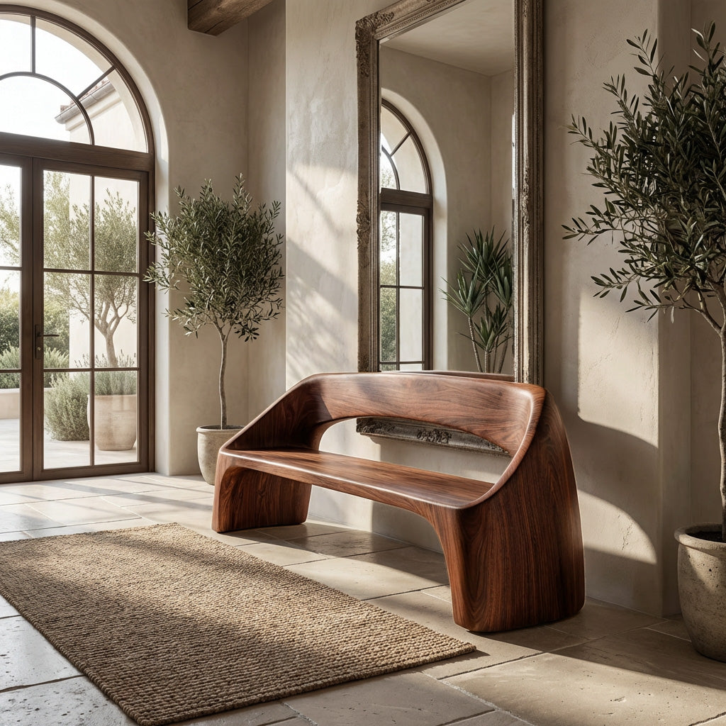 Minimalist Wooden Bench With Backrest For Living Room