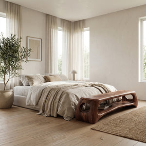 Minimal Natural Wood Gallery Bench For Living Room