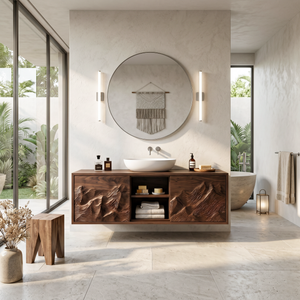 Organic Carved Floating Bathroom Vanity For Master Bathroom