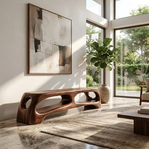 Modern Wooden Bench With 2 Tiers For Living Room