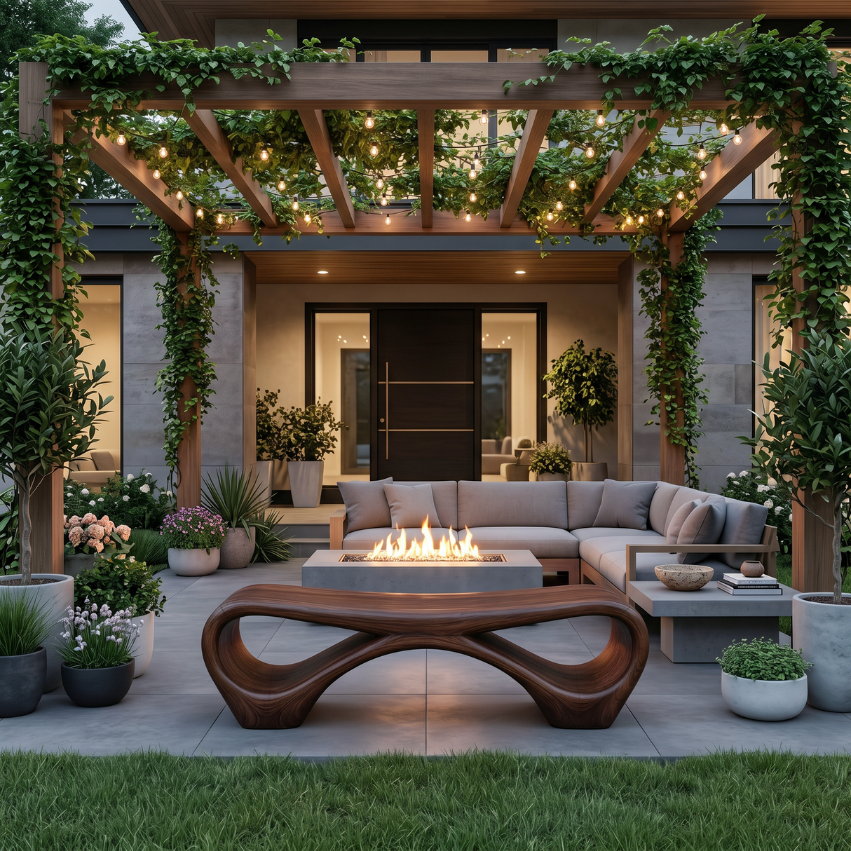 Modern Sculptural Outdoor Bench With Curved Design For Garden