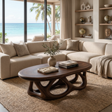 Luxury Oval Coffee Table With Interlocking Sculptural Base For Living
