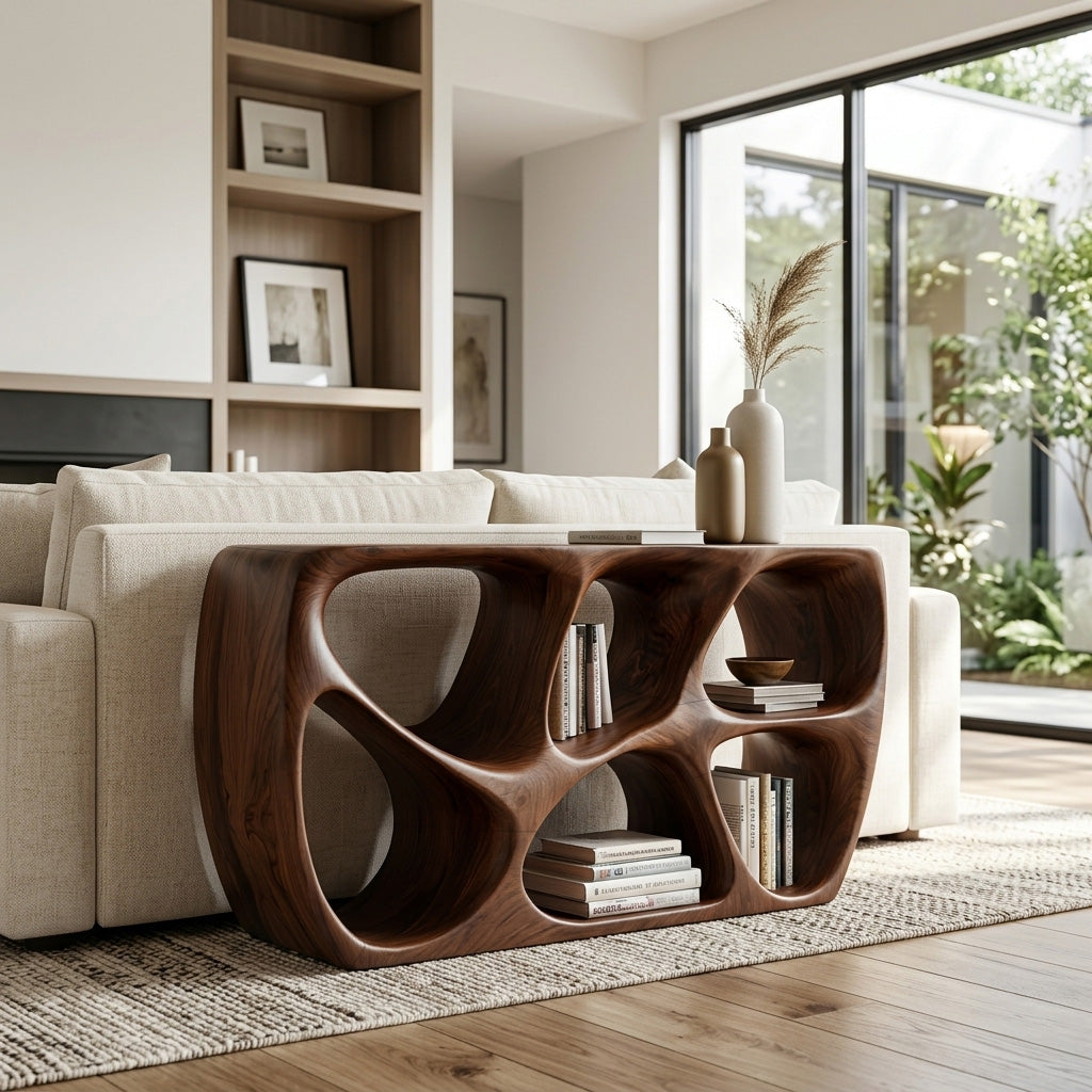 Elegant Wood Console Table With Open Storage For Living Room
