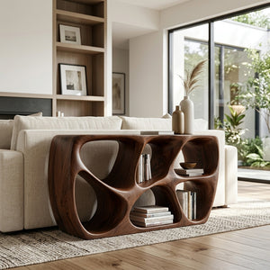 Elegant Wood Console Table With Open Storage For Living Room