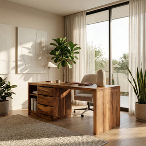 Minimalist Wooden Desk With Storage For Home Office