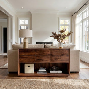 Minimal Wood Console Table With Multi Drawer For Entry Space