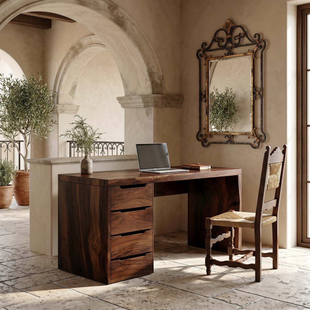 Minimalist Work Desk With Metal X Legs For Studio Room