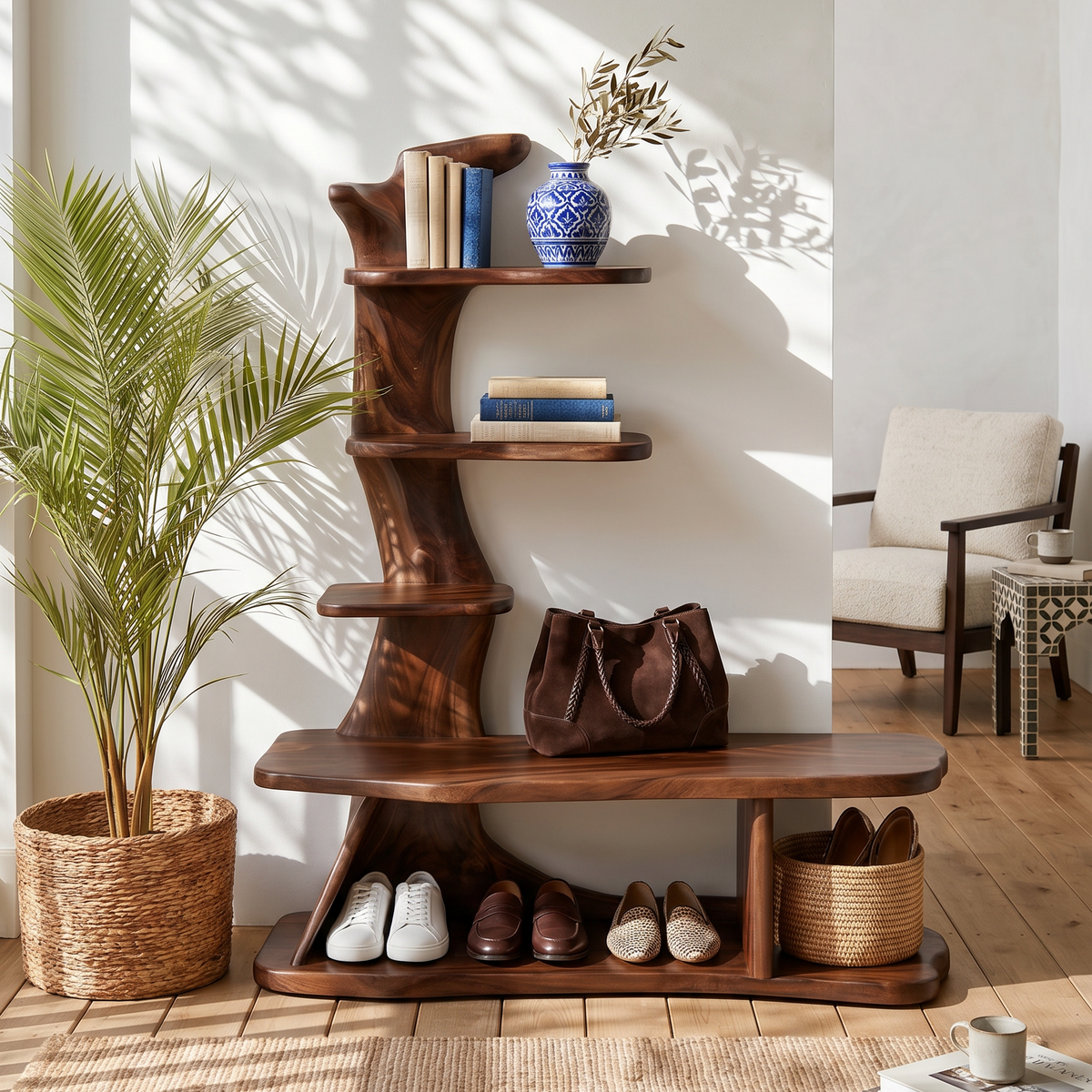 Rustic Shoe Storage Rack For Farmhouse Mudroom Entryway Corner