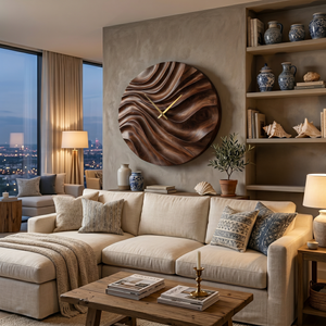 Organic Wood Wall Clock With Flowing Wave For Bedroom Interior