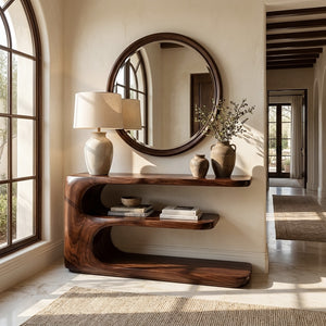 Minimalist Wooden Console Table With 3 Tiers For Entryway Storage