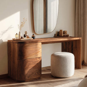 Modern Sculptural Vanity Table With Drawer Storage For Bedroom