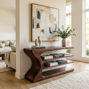 Artistic Natural Wood Console Table For Minimal Entry Interior