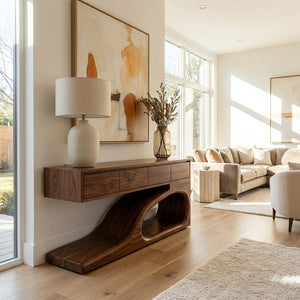 Contemporary Wooden Console Table With Unique Base For Living