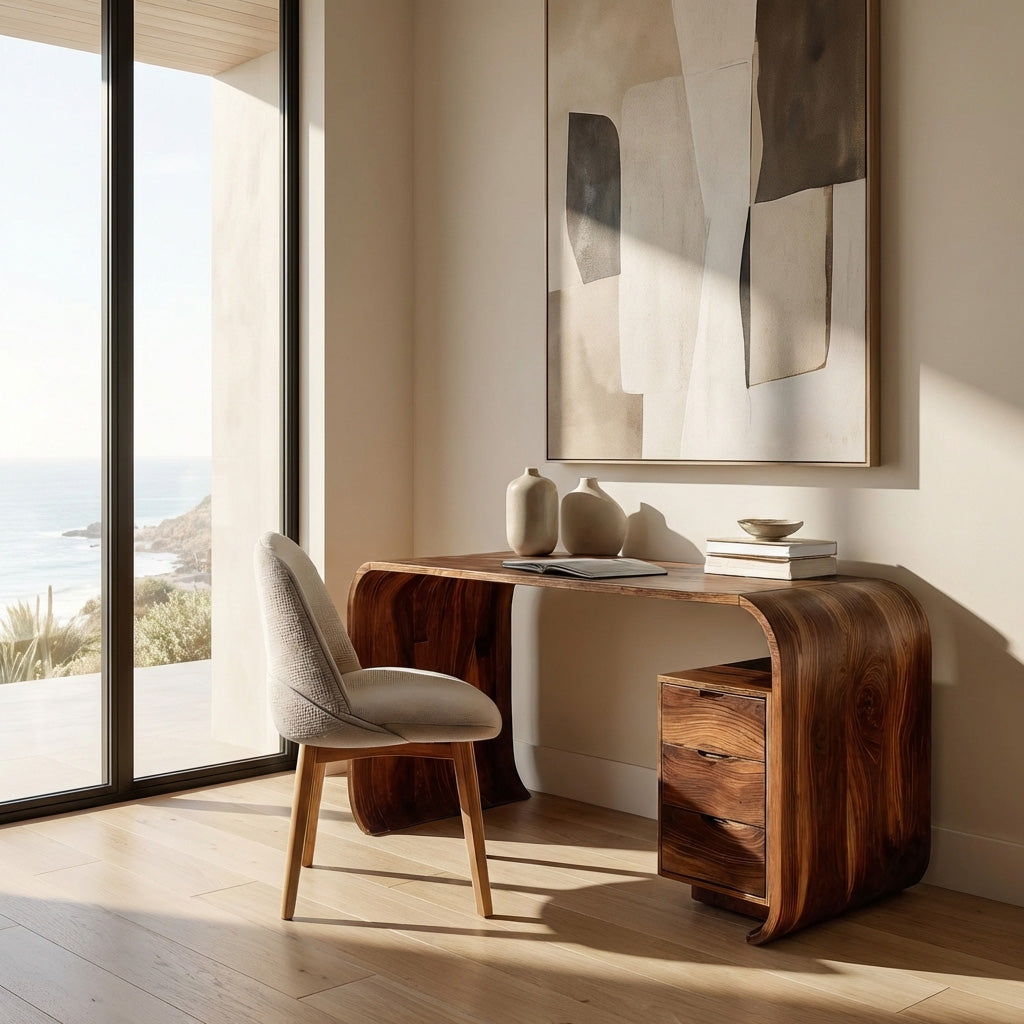 Modern Wooden Writing Desk With Curved Frame For Workspace