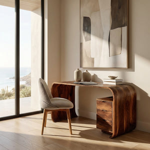 Modern Wooden Writing Desk With Curved Frame For Workspace