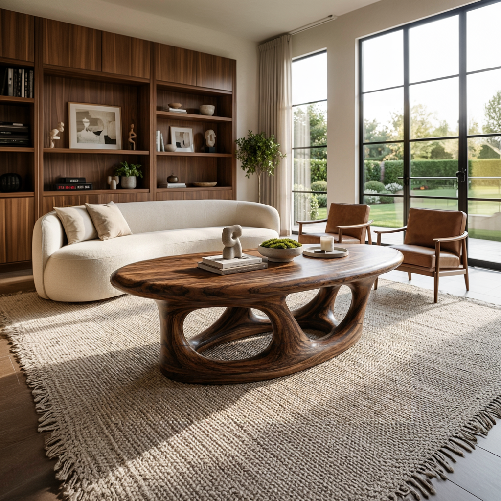 Organic Coffee Table With Hollow Sculptural Base For Living Room