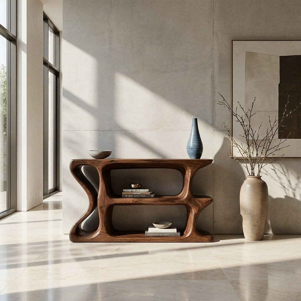 Organic Sculptural Wooden Console Table For Cozy Living Room