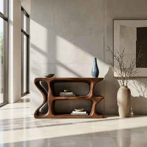 Organic Sculptural Wooden Console Table For Cozy Living Room