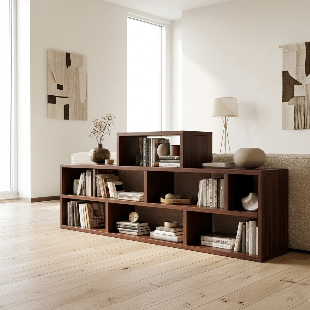 Handcrafted Wooden Bookshelf With Multi Storage For Living Space