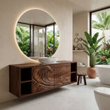Modern Ocean Wave Bathroom Vanity With Open Storage For Bathroom