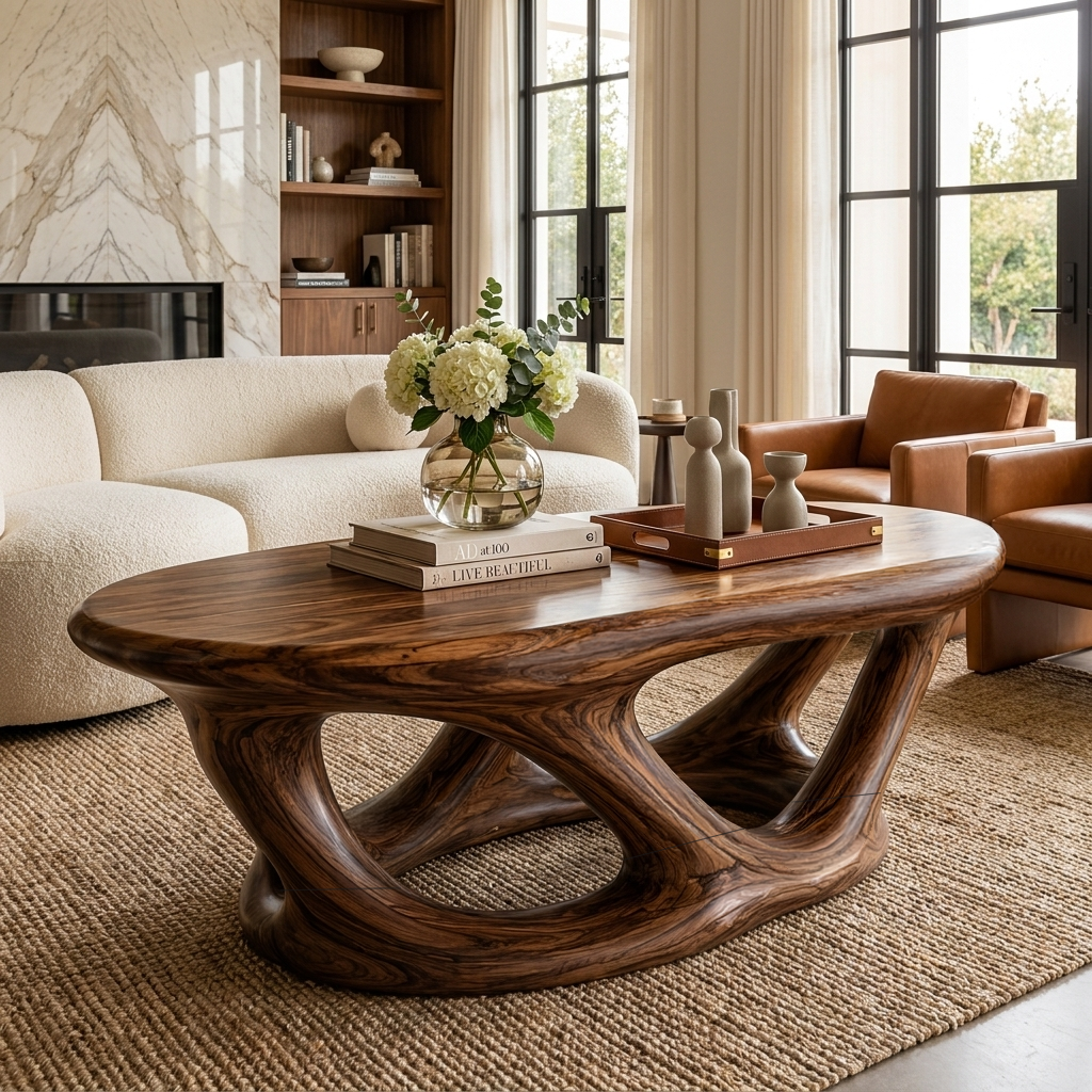Wooden Coffee Table With Architectural Open Base For Luxury Interior