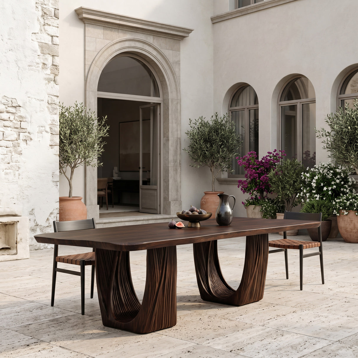 Organic Fluted Pedestal Dining Table For Contemporary Dining Room