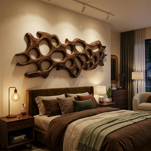 Organic Wall Art Sculpture With Abstract Carving For Living Room