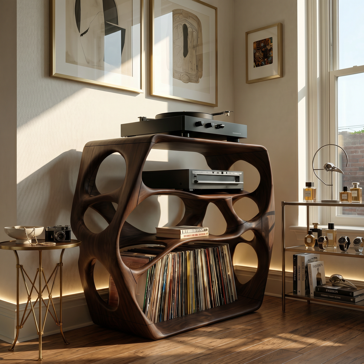 Minimalist Record Stand For Music Studio Interior Area