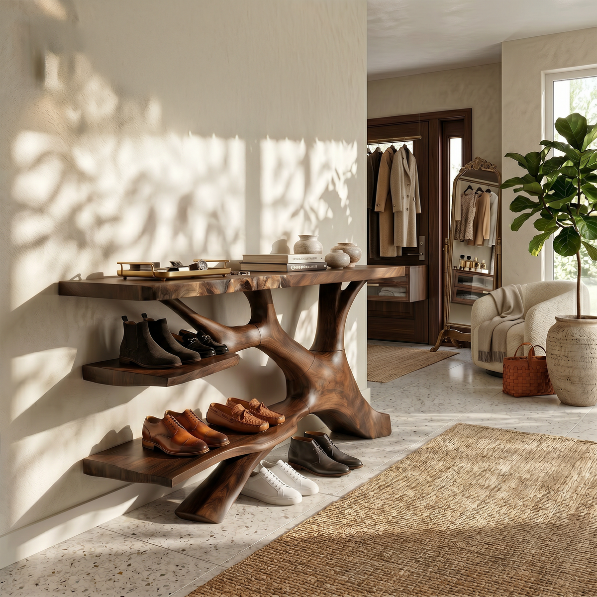 Rustic Tall Shoe Rack For Mudroom Hallway Storage Corner