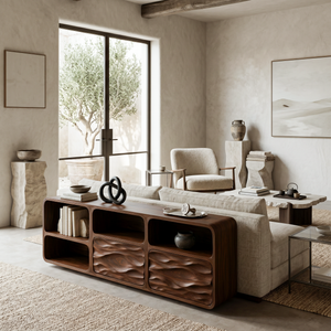 Contemporary Console Table With Wave Carved Drawers For Living Room