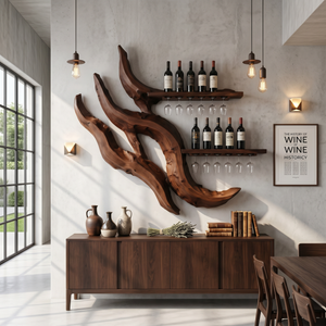 Handcrafted Minimalist Floating Wine Rack For Dining Room