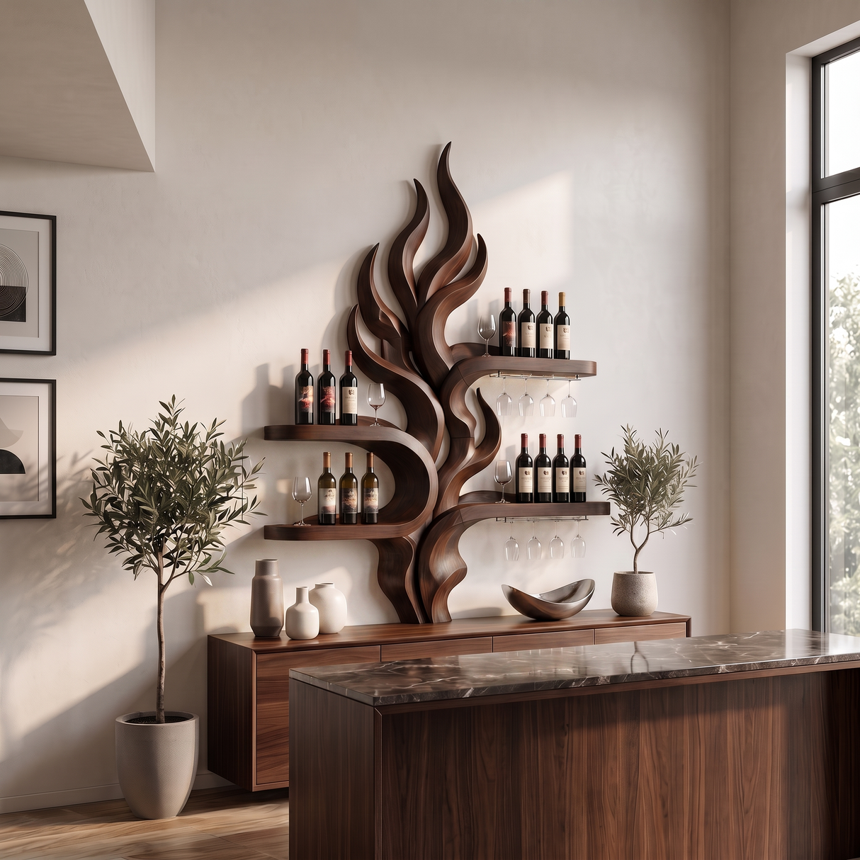 Handcrafted Organic Modern Wine Holder For Home Bar