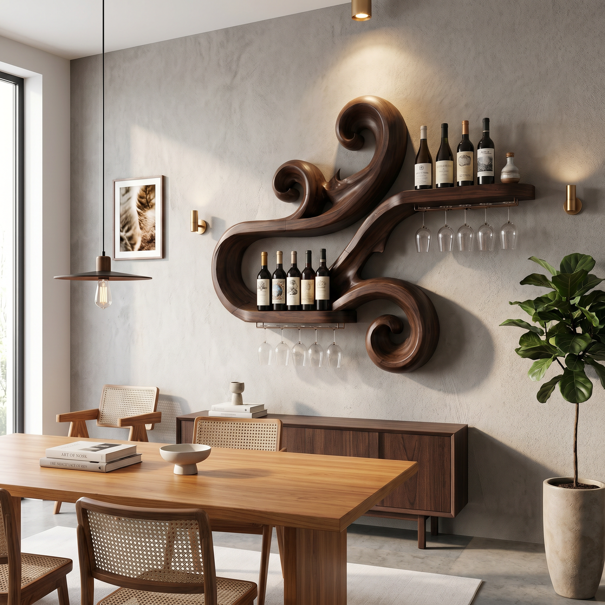 Handcrafted Scandinavian Wine Display Rack For Living Room