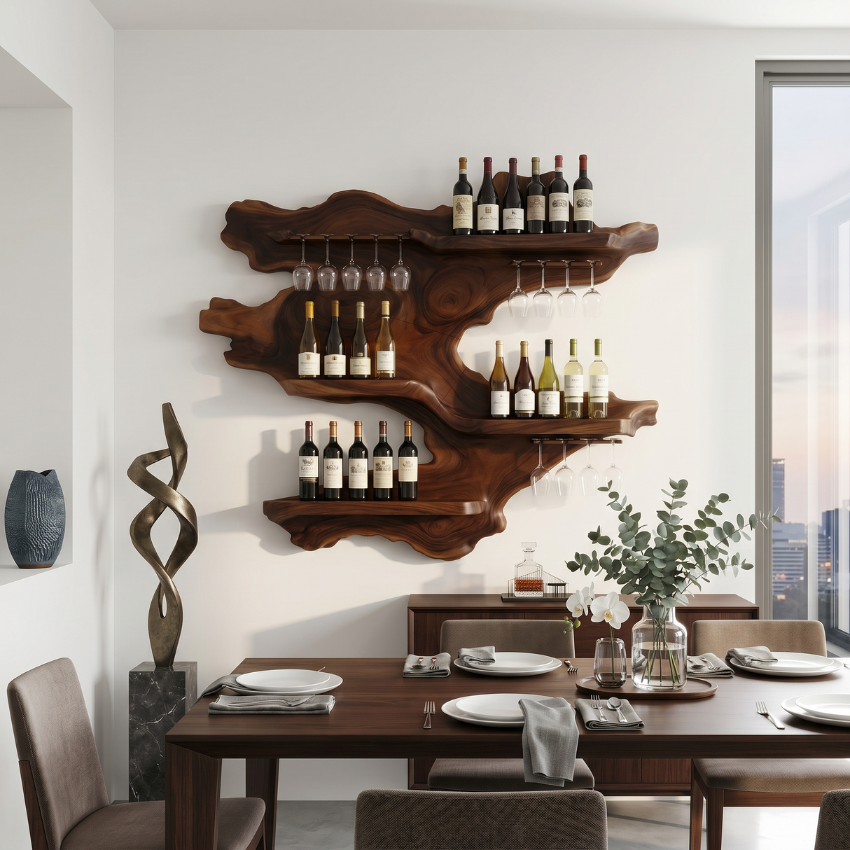 Handcrafted Mid Century Wine Bottle Holder For Living Room