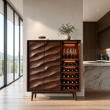 Modern Wine Cabinet With Wave Carved Doors For Kitchen Area