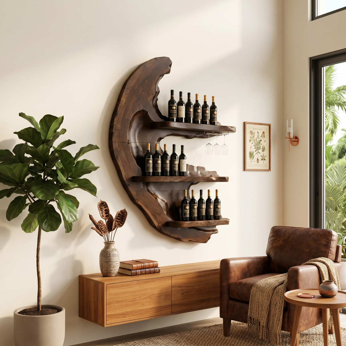 Handcrafted Farmhouse Wine Display Rack For Dining Area