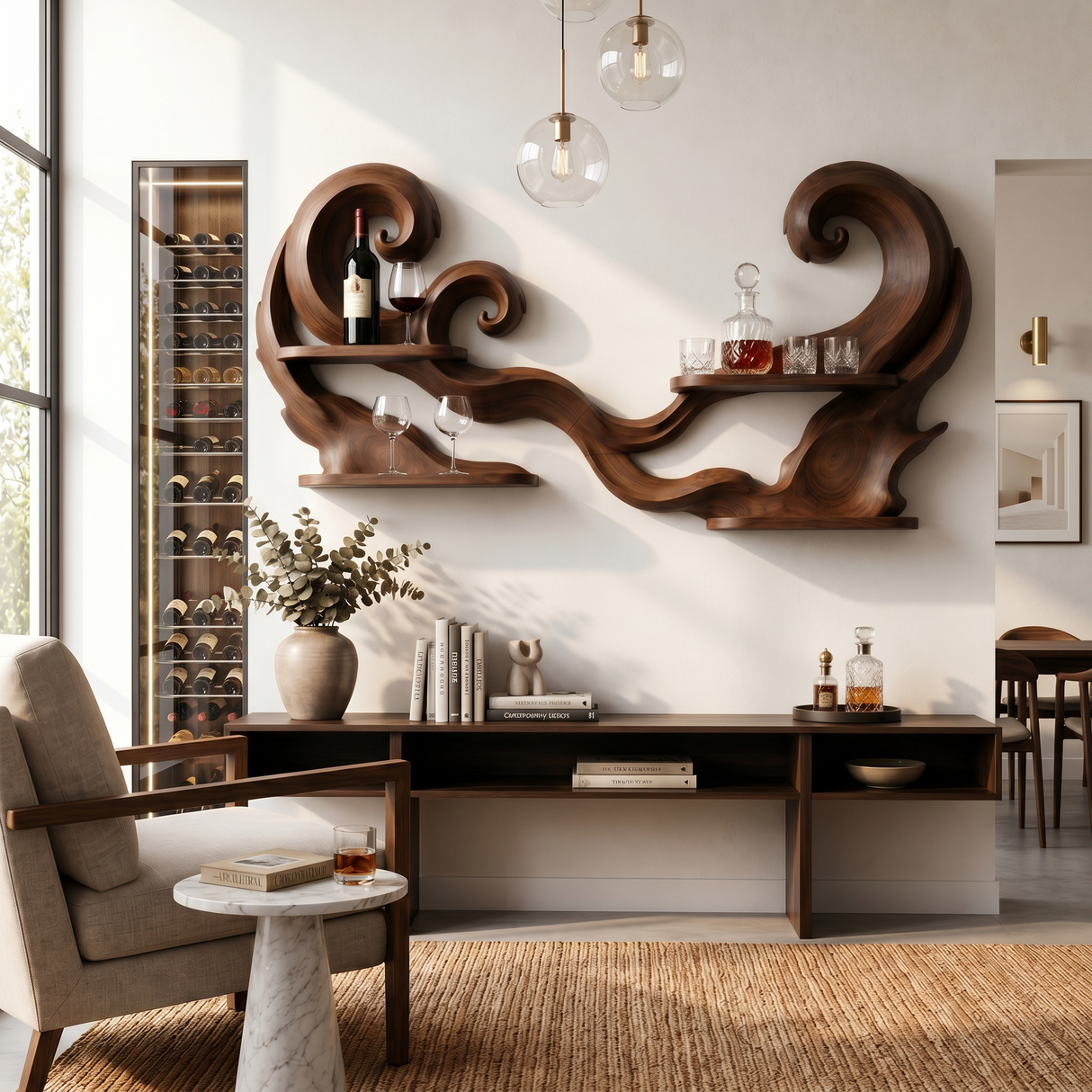 Scandinavian Wall Wine Rack For Dining Area