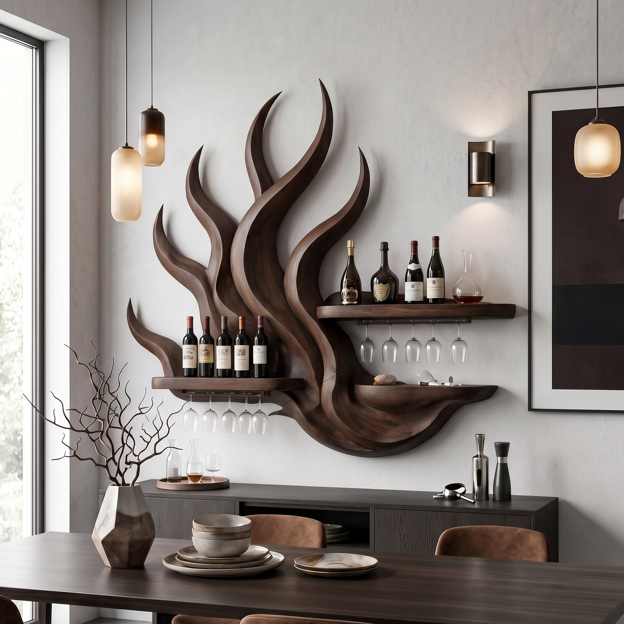 Handcrafted Modern Wall Wine Rack For Entertainment Room