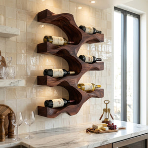 Artistic Natural Wood Wine Rack For Modern Kitchen Wall Decor