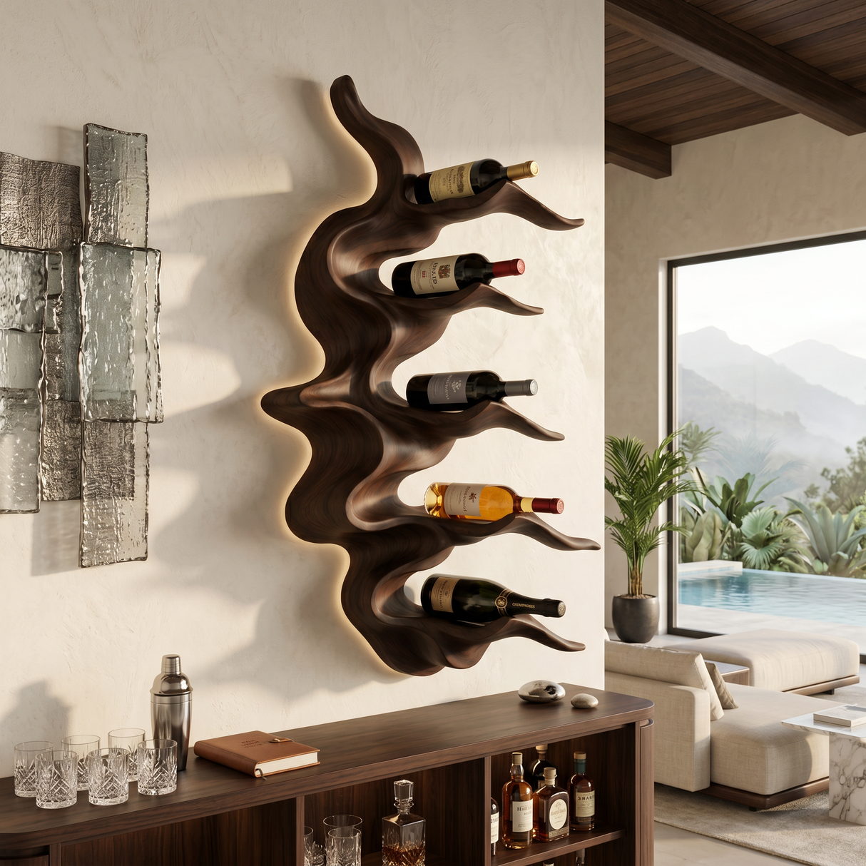 Organic Mountain Ridge Wine Rack For Home Bar
